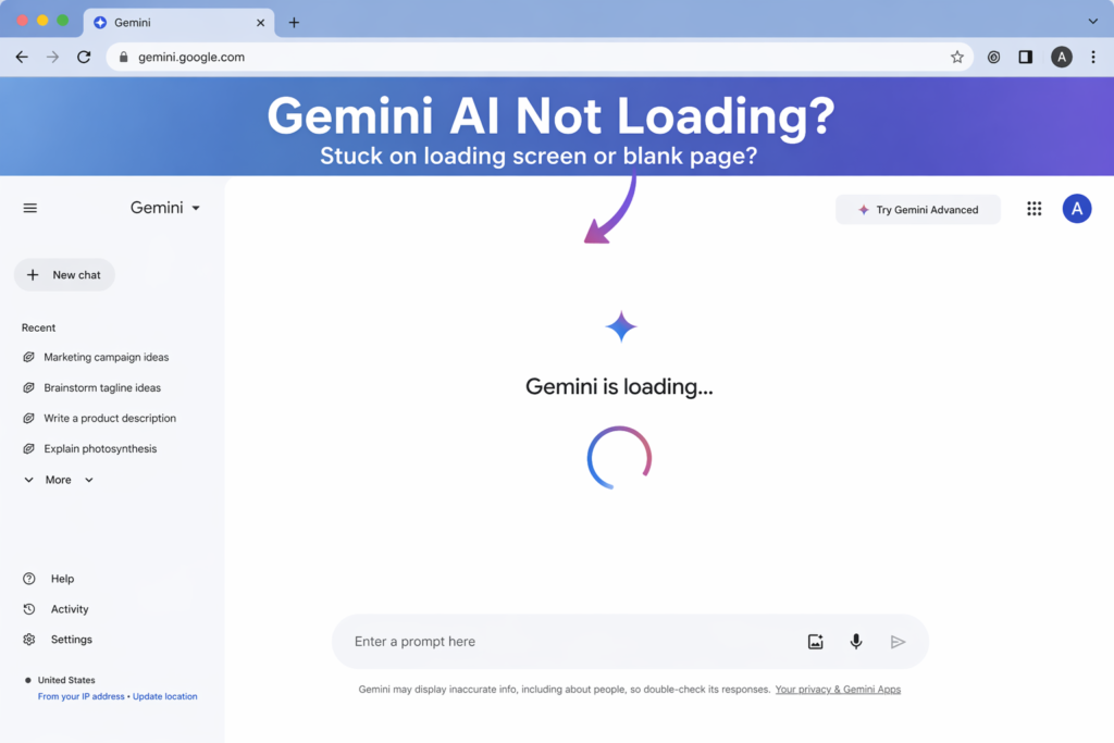 Gemini AI stuck on loading screen or blank page issue